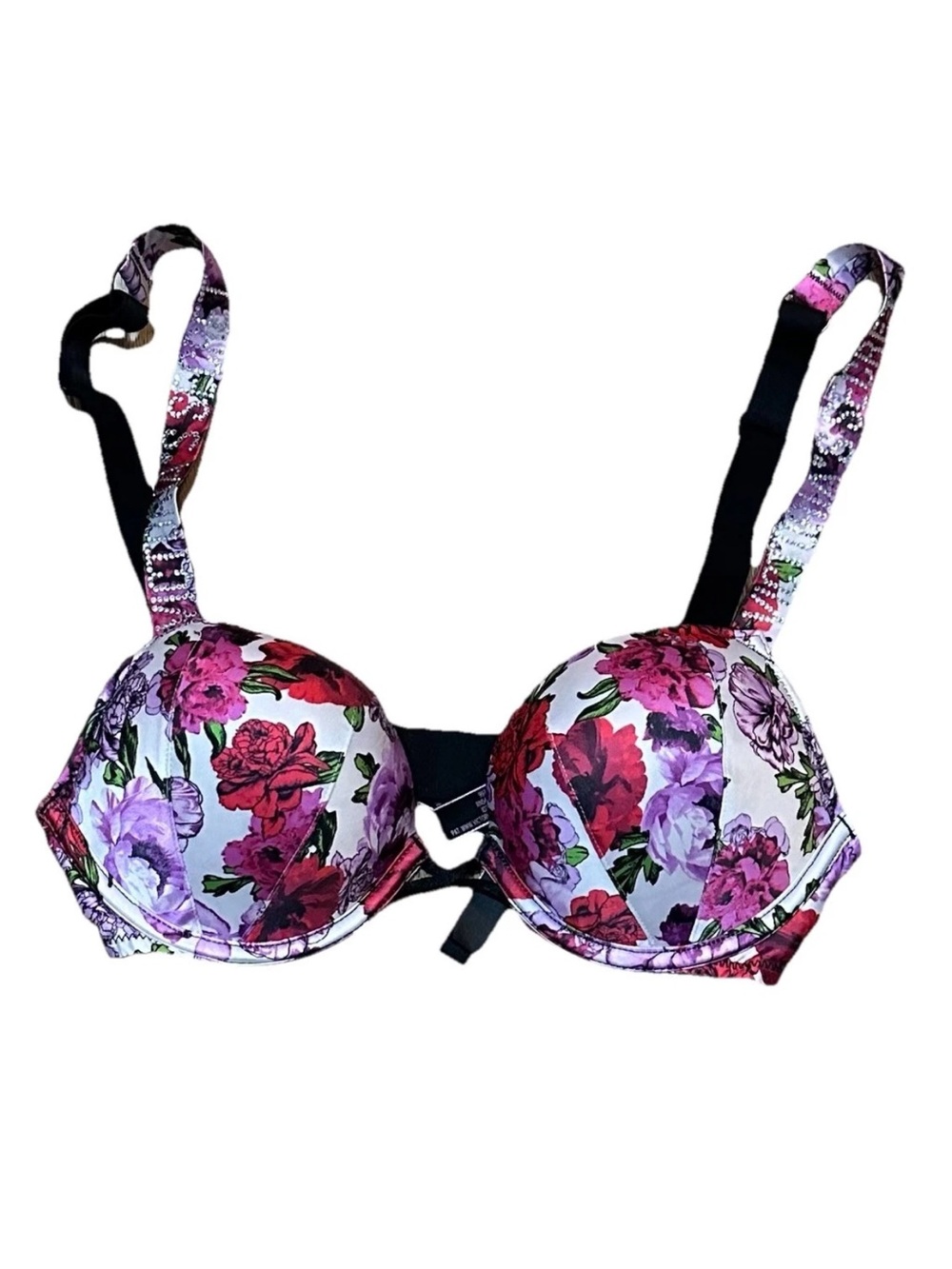 Victoria's Secret Bombshell Add 2 Cup Sizes Push Up Bra Floral Pink & Purple